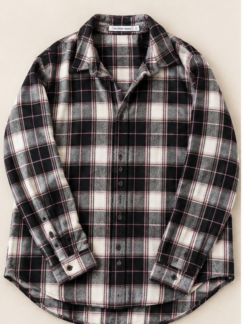 Calvin Klein Black, White & Pink Plaid Button-Down Shirt